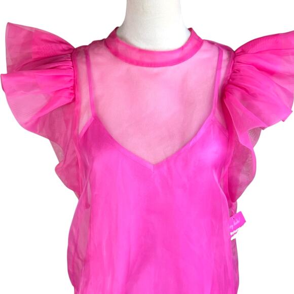 Buddy Love NWT Kaycee Hot Pink Organza Ruffle Flare Sleeve Sheer Party Top - Picture 6 of 12